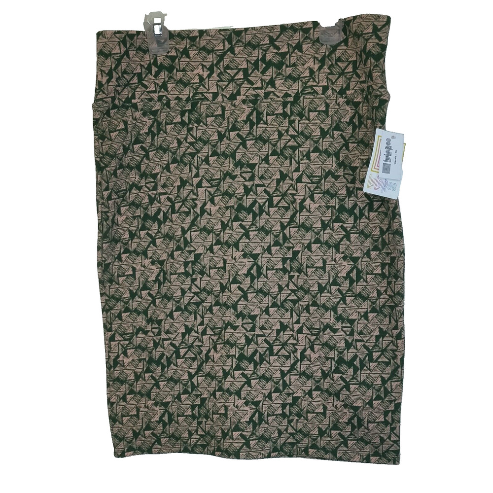 Lularoe Cassie Pencil Skirt Green & Beige Geometric Pattern Sz XL New NWT Comfy